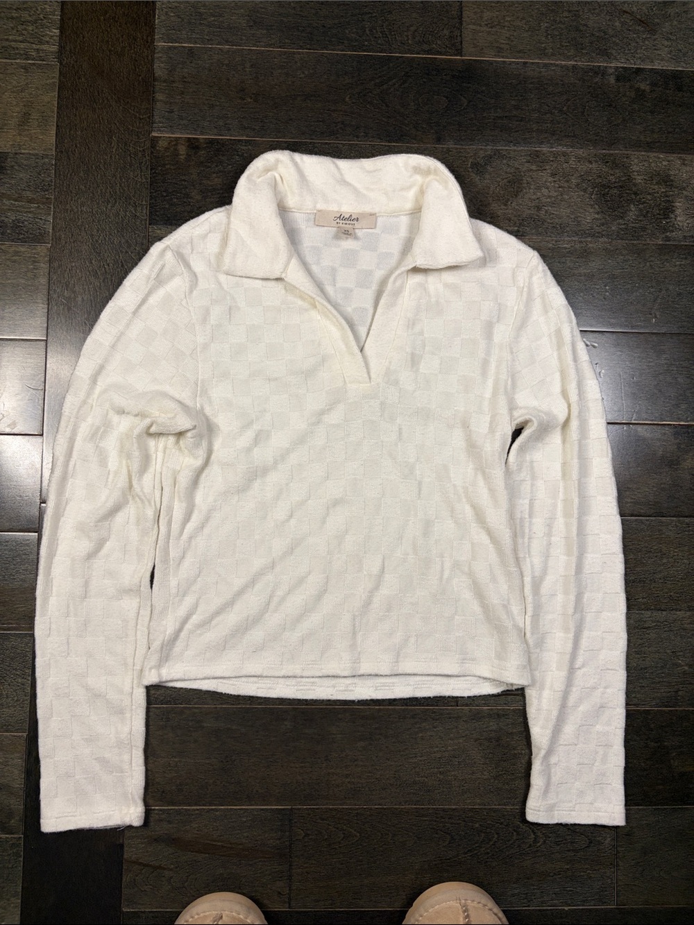 Atelier by Kirious Textured Collared Knit Top XS White Y2K Quiet Luxury
